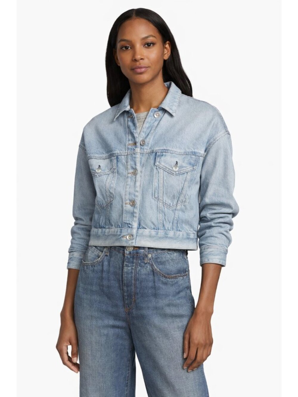 NWT rag & bone Miramar Trucker in Fressia Printed Faux Jean Terry Jacket XXS